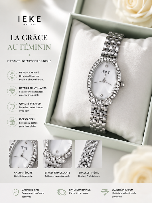 Montre Femme Élégance Cristal Argent – L'Alliance du Raffinement et du Luxe